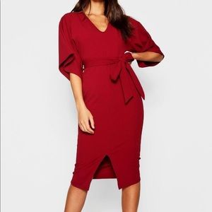Kimono Sleeve Split Front Midi Dress